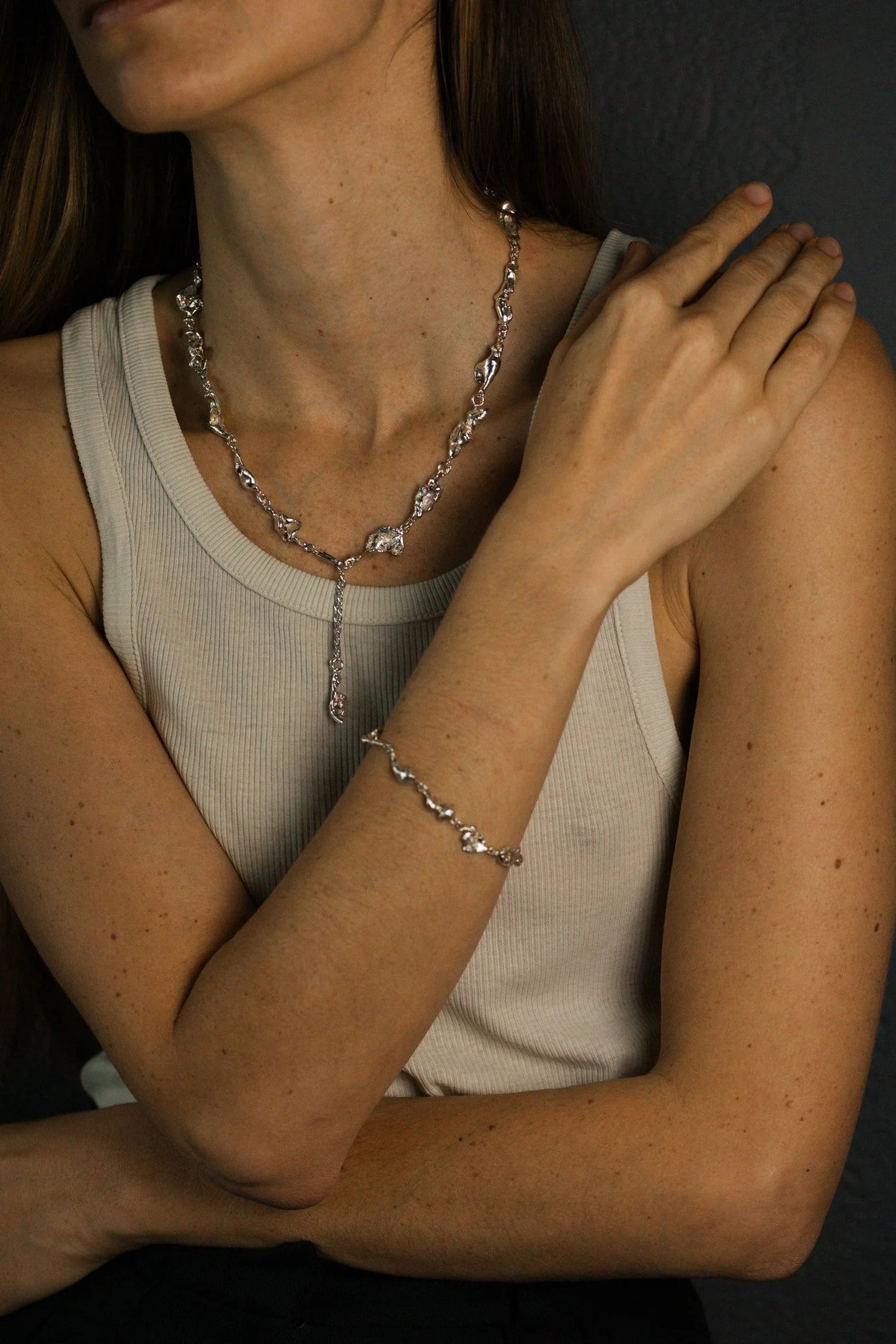 Rhodium Plated Sterling Silver Cast Bit Chain Bracelet