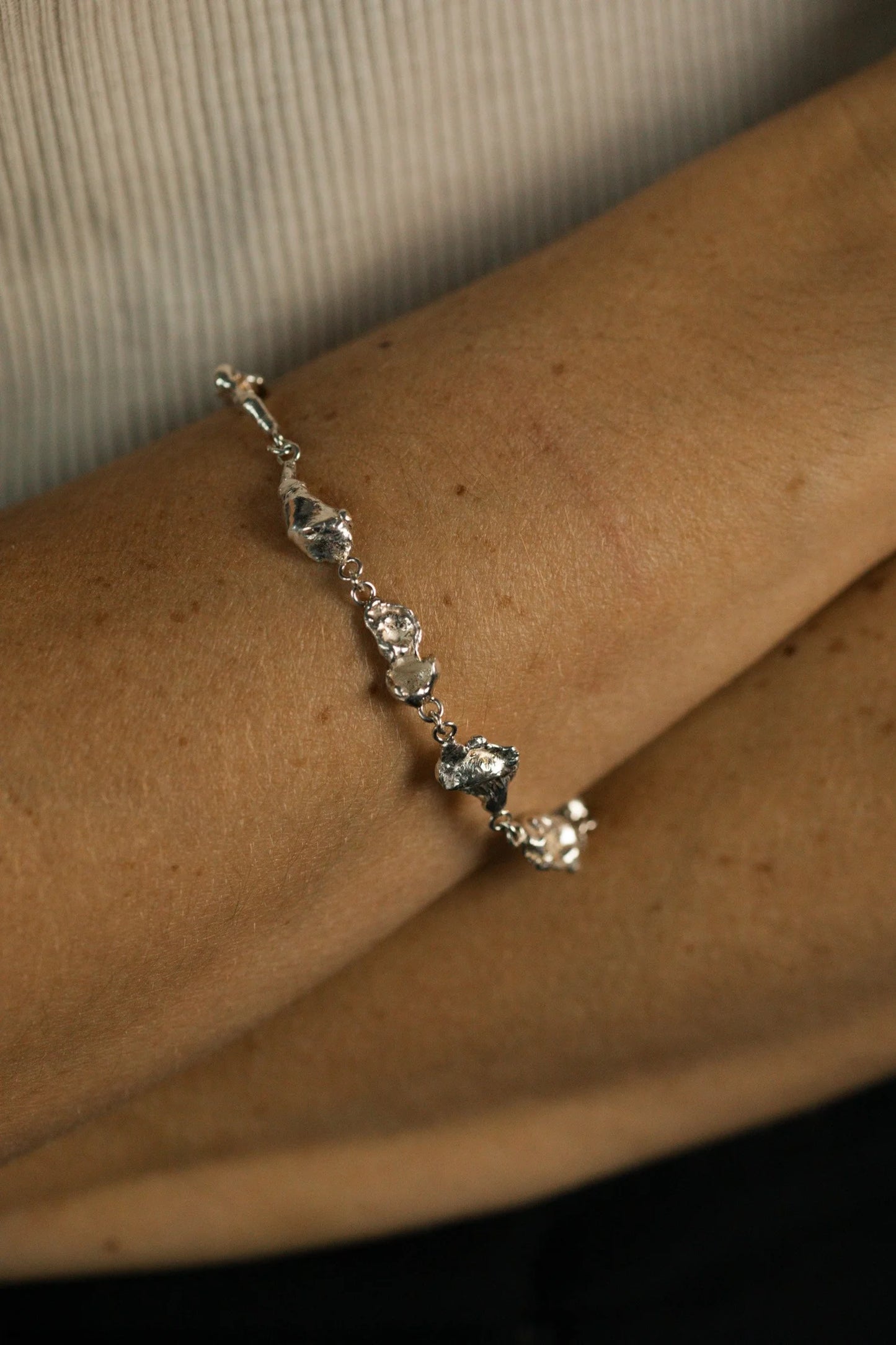 Rhodium Plated Sterling Silver Cast Bit Chain Bracelet