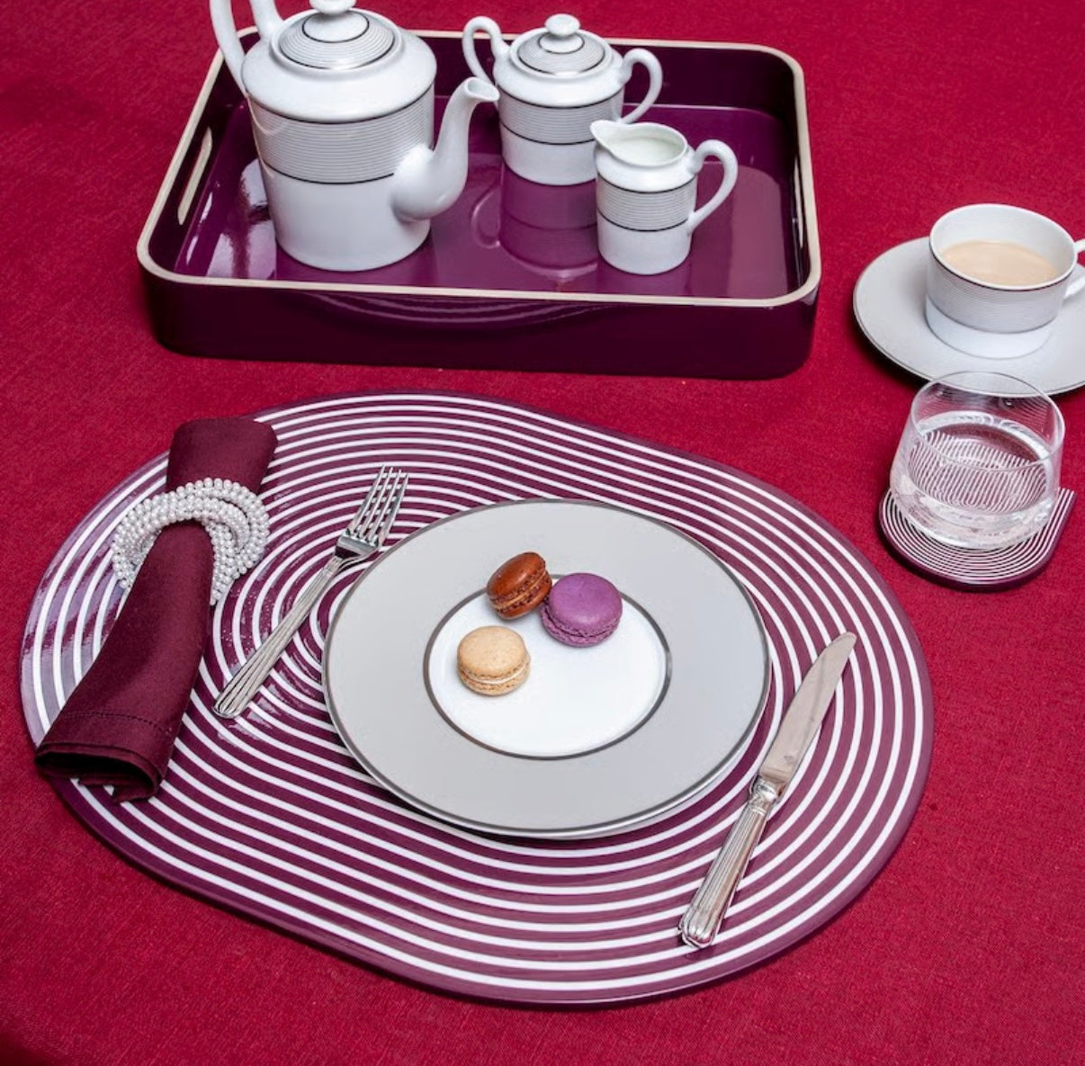 Lacquer Stripe Placemats - Plum & White