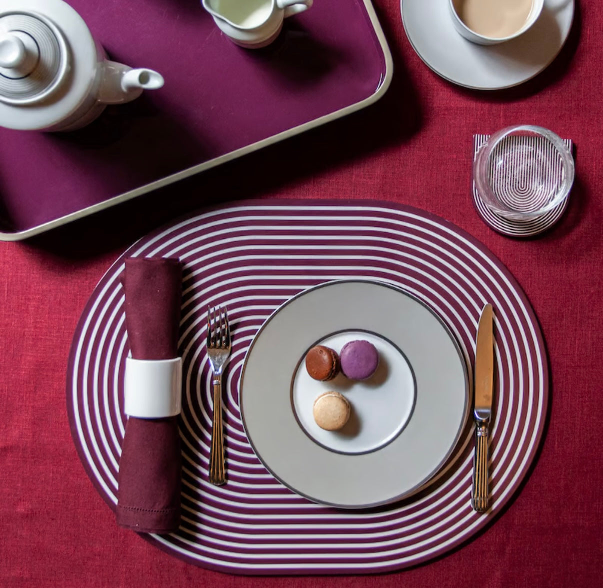 Lacquer Stripe Coasters - Plum & White