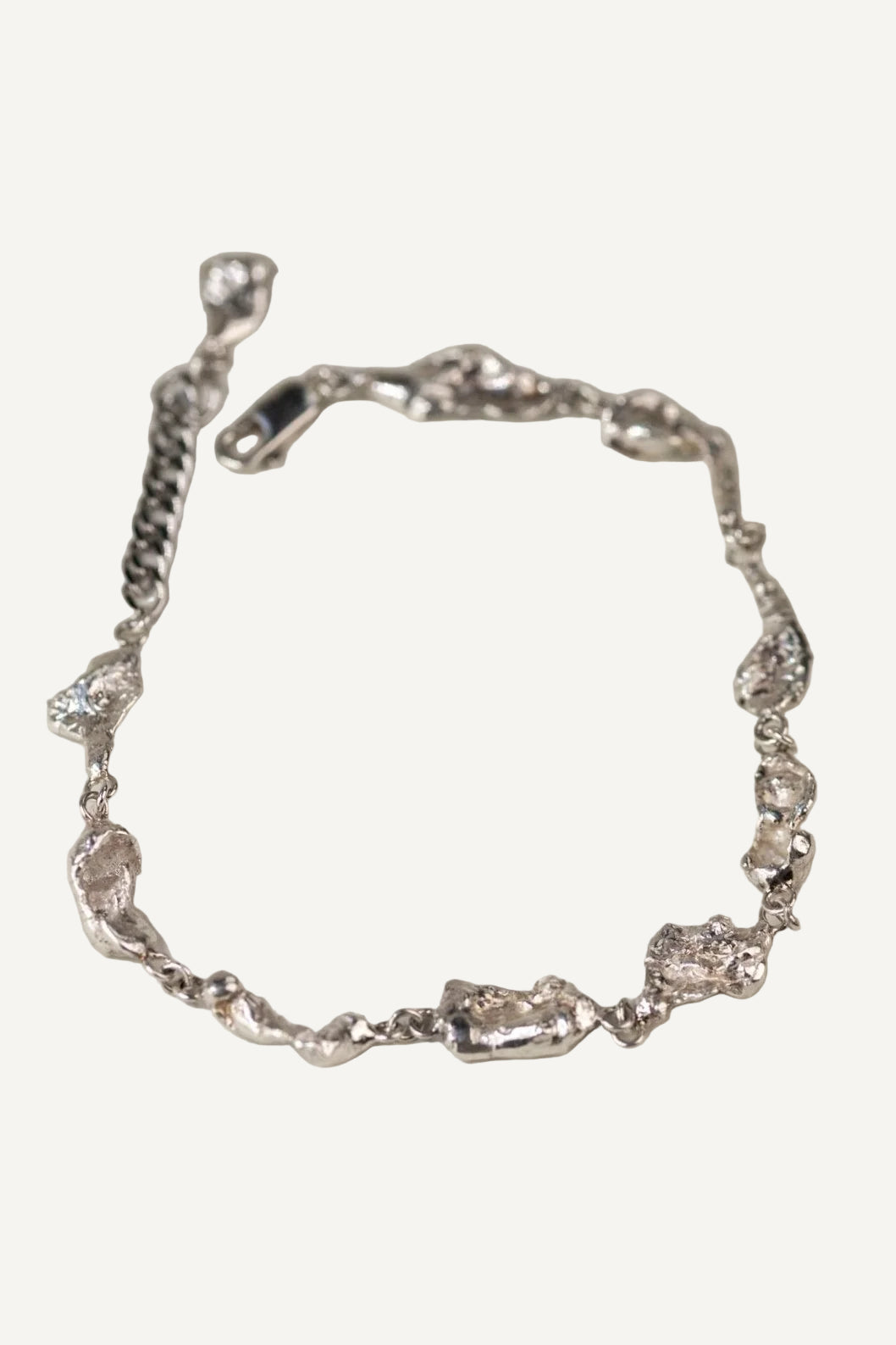 Rhodium Plated Sterling Silver Cast Bit Chain Bracelet