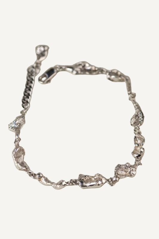 Rhodium Plated Sterling Silver Cast Bit Chain Bracelet
